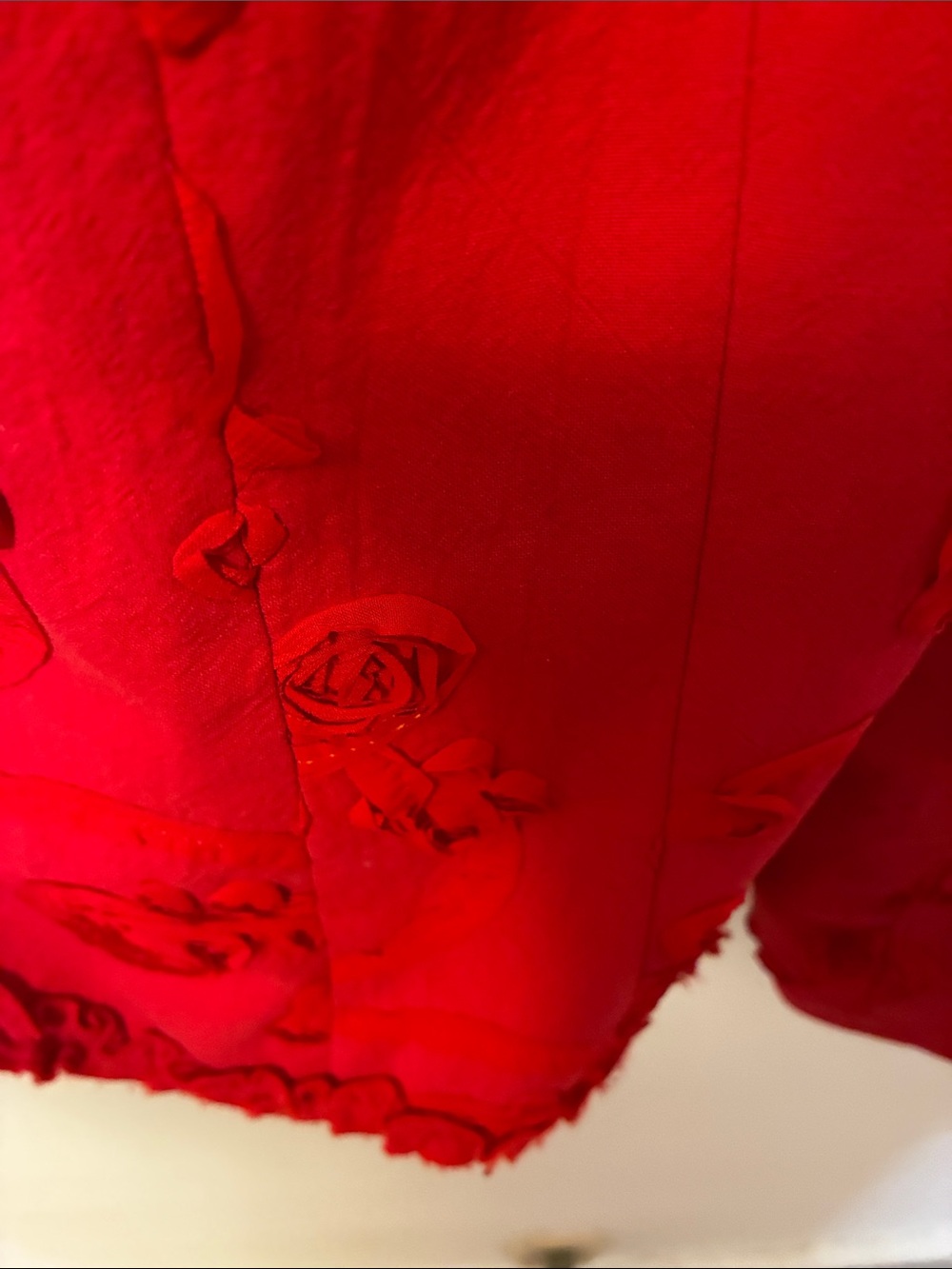 Vintage Christopher & Banks Red Ruffle-Trim Floral Appliqué Embroidered Blazer - Picture 7 of 9